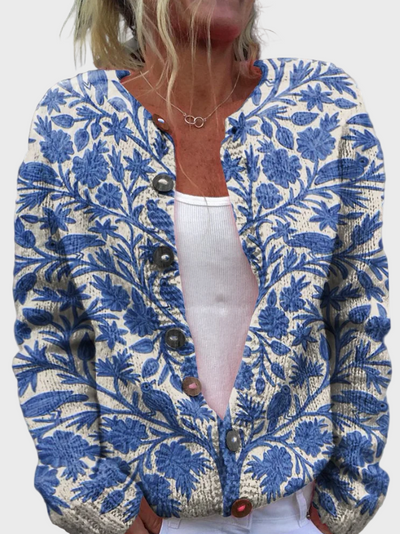 Плетен елек с цветен десен