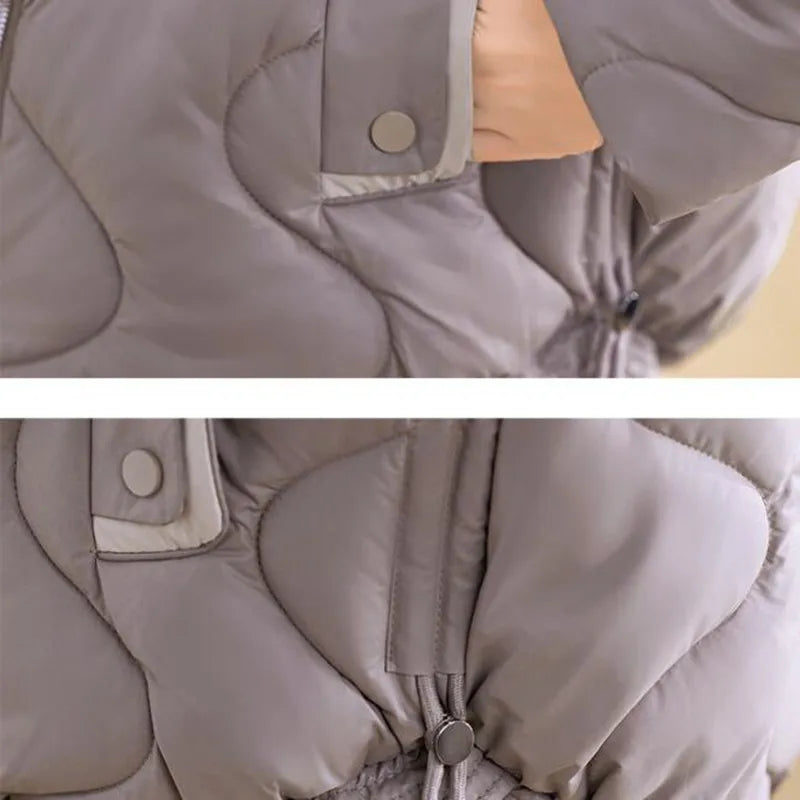 Стефания – Топла дамска зимна яка с качулка и стегнат дизайн